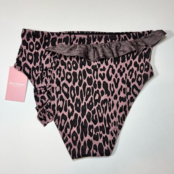 🆕 NWT Juicy Couture Leopard Bikini Swimsuit Bralette Ruffle Tie Back Size Large - Picture 10 of 16